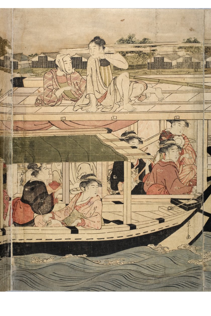 Del af en vandret pentatykon af Sumida-floden scene af Chobunsai Eishi