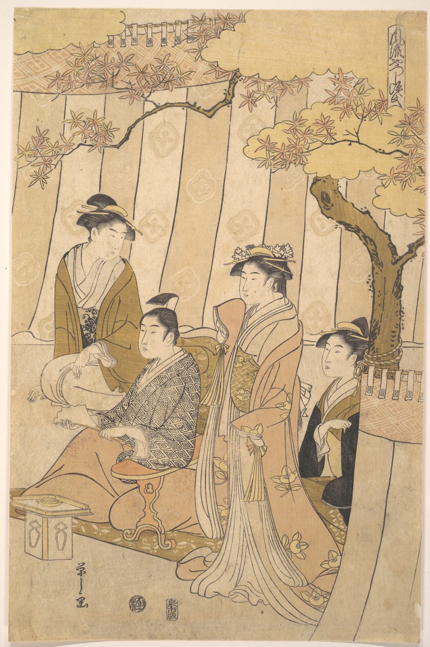Prins Genji og tre unge kvinder af Chobunsai Eishi