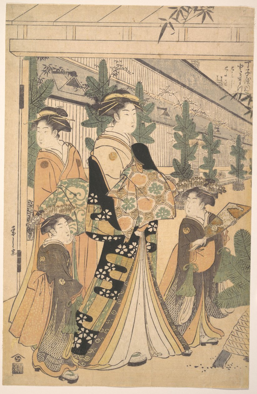 To oiran med to kvindelige ledsagere i Yoshiwara af Chobunsai Eishi