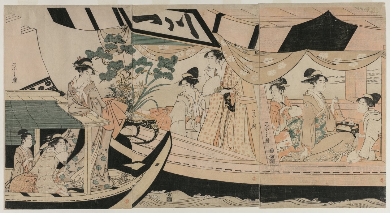 Kvinder i en lystbåd på Sumida-floden, midten af 1790