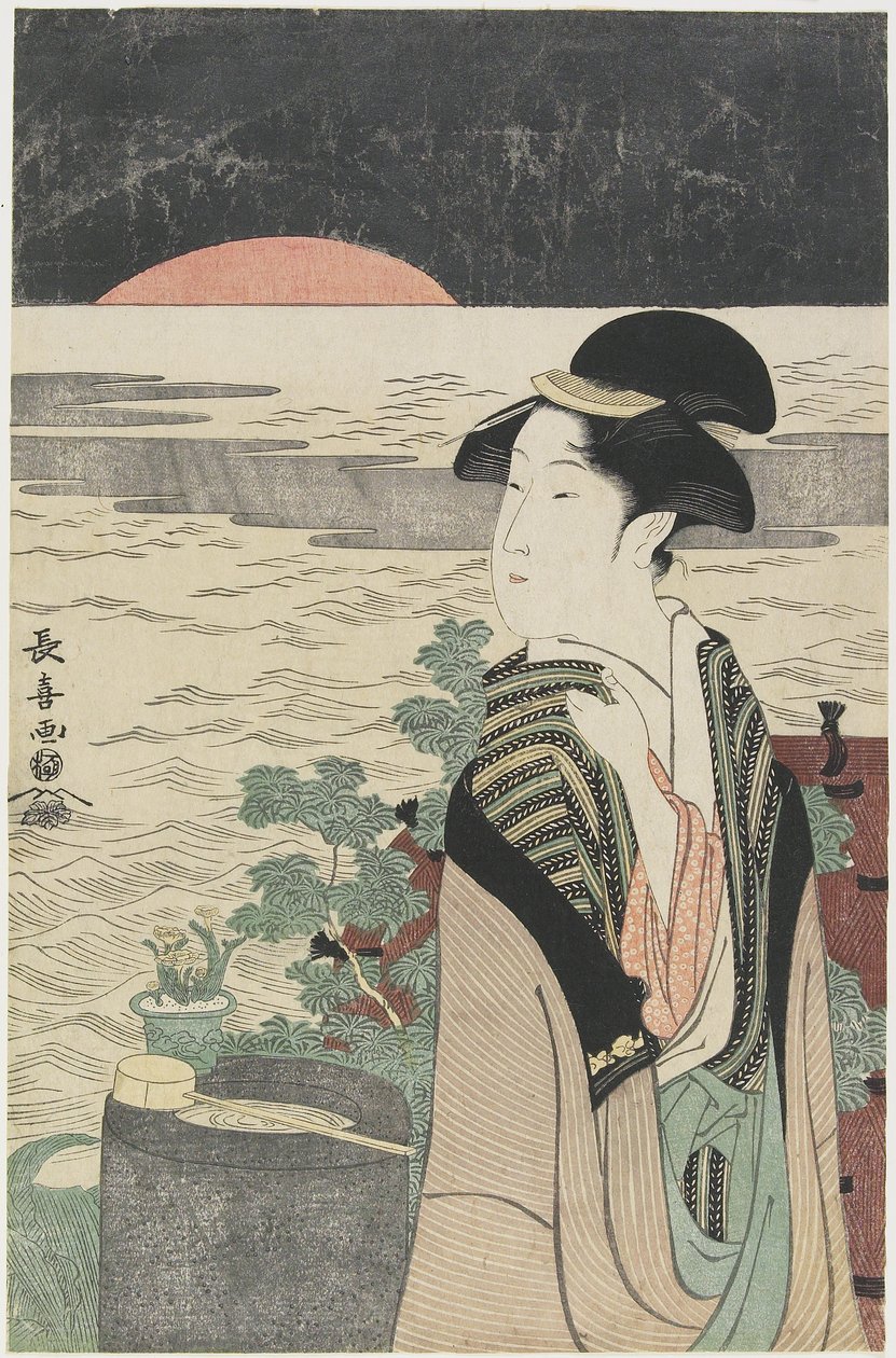 En skønhed, der ser på den første solopgang, 1793-1796 af Choki Eishusai