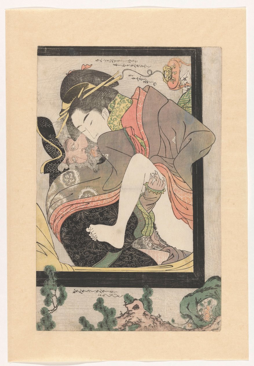 Hollænder med en japansk kurtisane af Chokosai Eishô (attributed to)