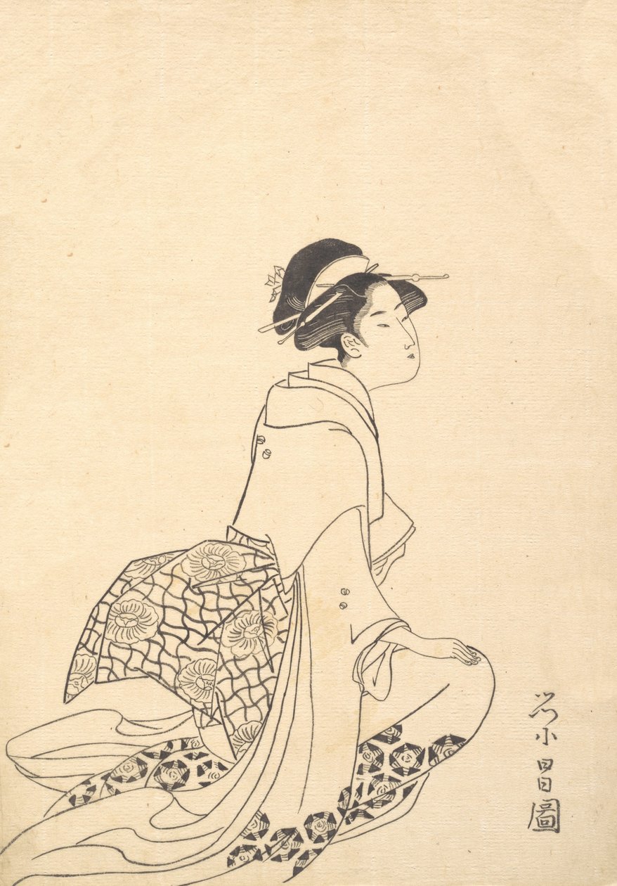 En kvinde, der knæler. af Chokosai Eisho