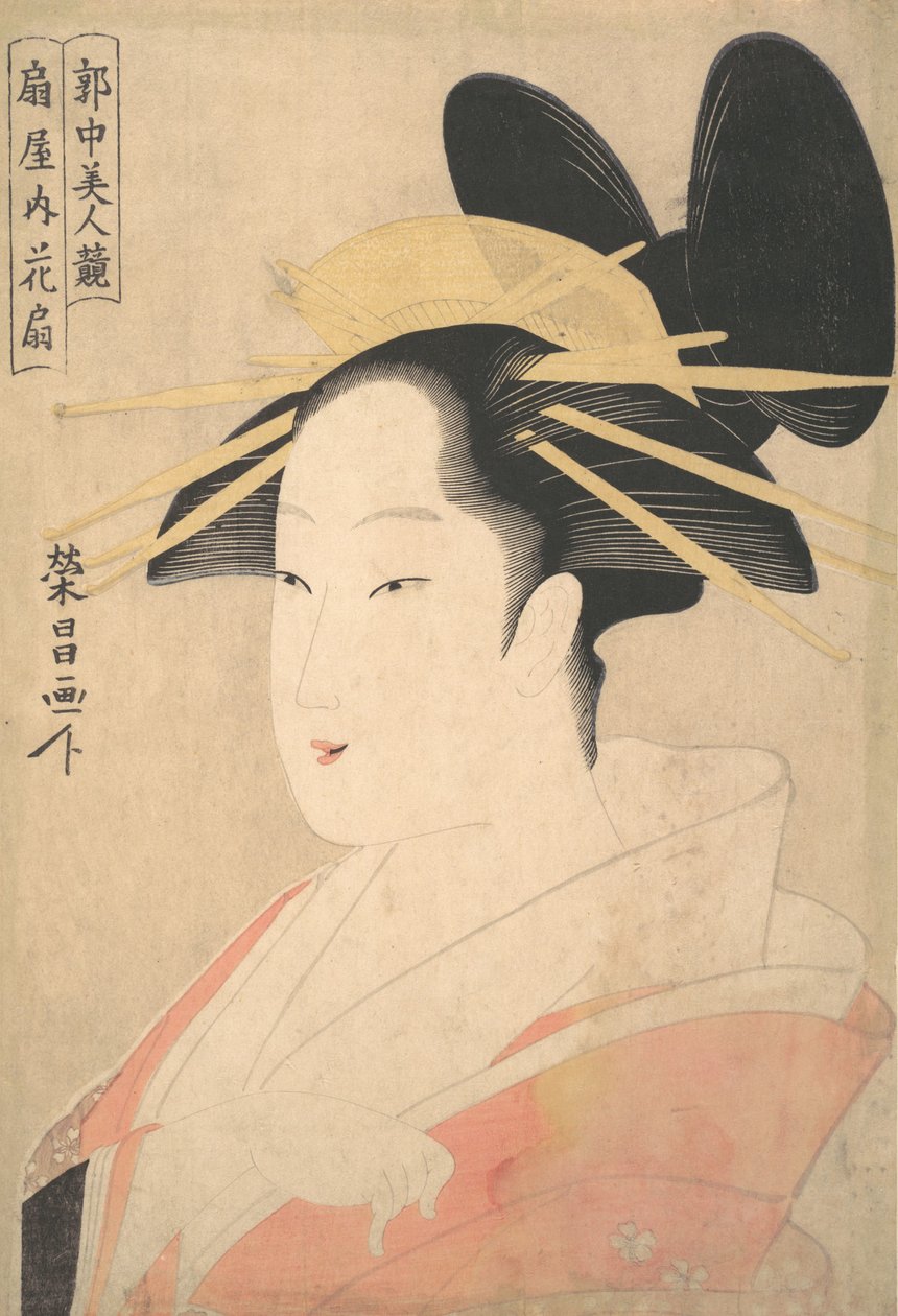 Stort hoved- og busteportræt af Oiran Hanaogi fra Ogiya., sandsynligvis 1798 af Chokosai Eisho