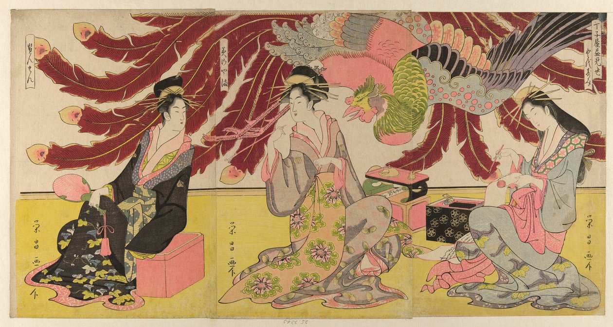 Kurtisanerne fra Chojiya udstillet om dagen (Chojiya hirumise) af Chokosai Eisho
