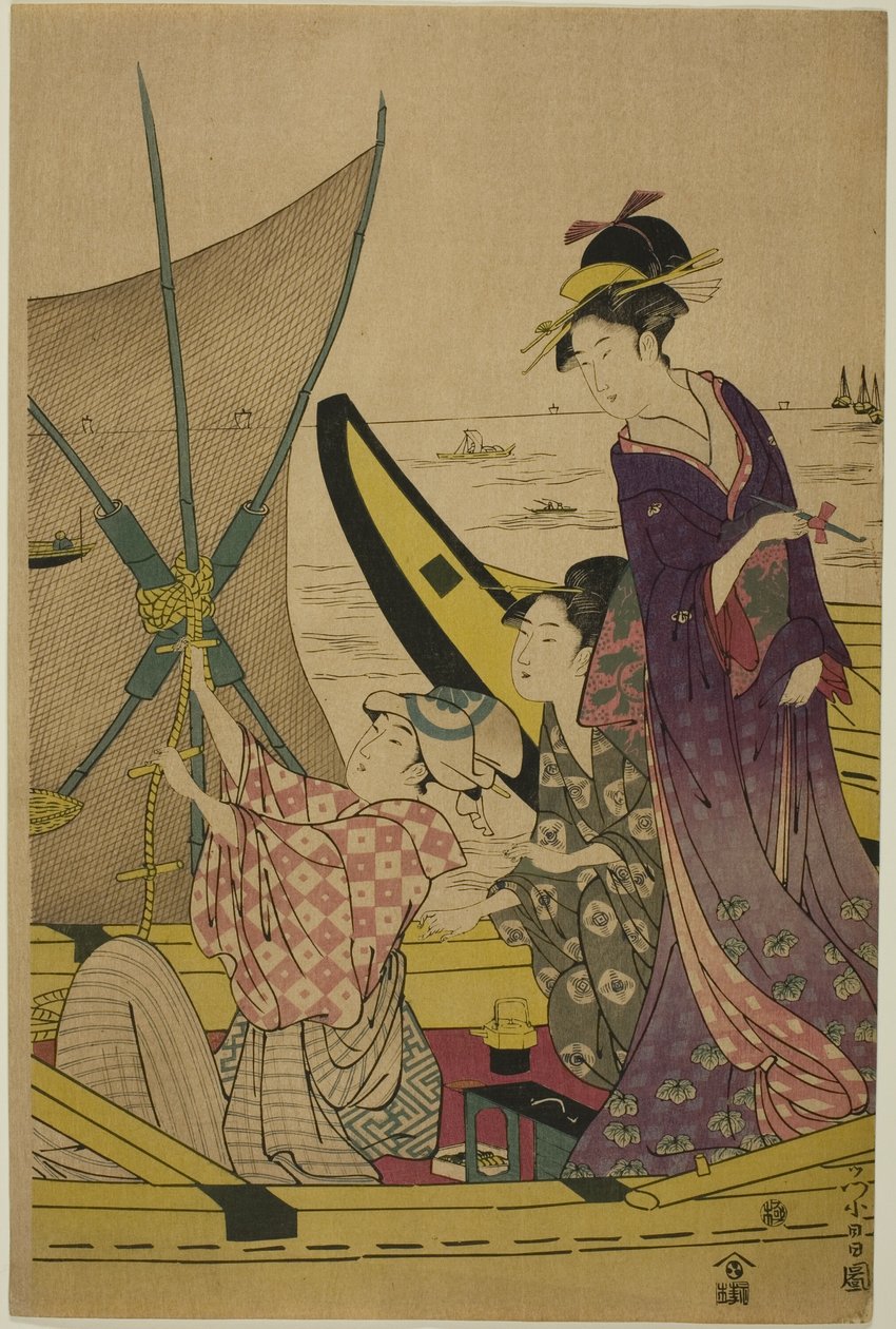 Kvinder på en fiskerbåd af Chokosai Eisho