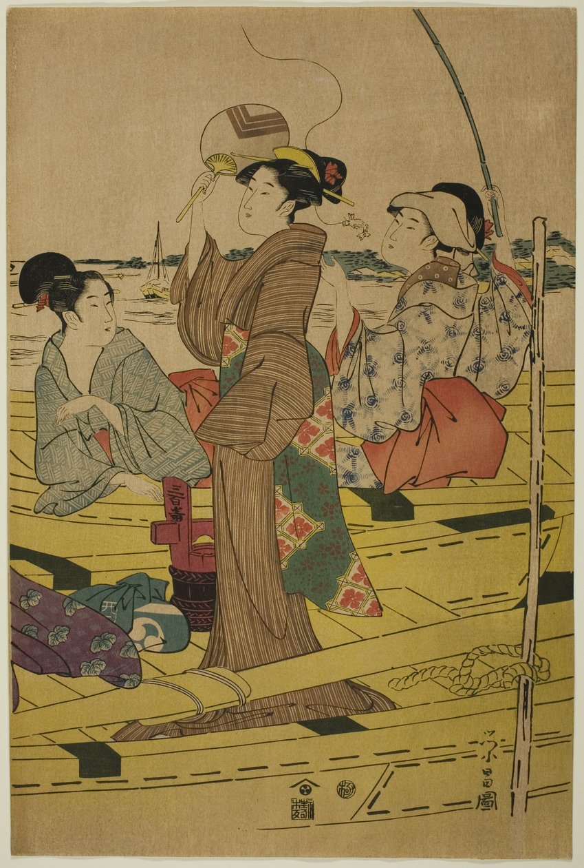 Kvinder på en fiskerbåd af Chokosai Eisho