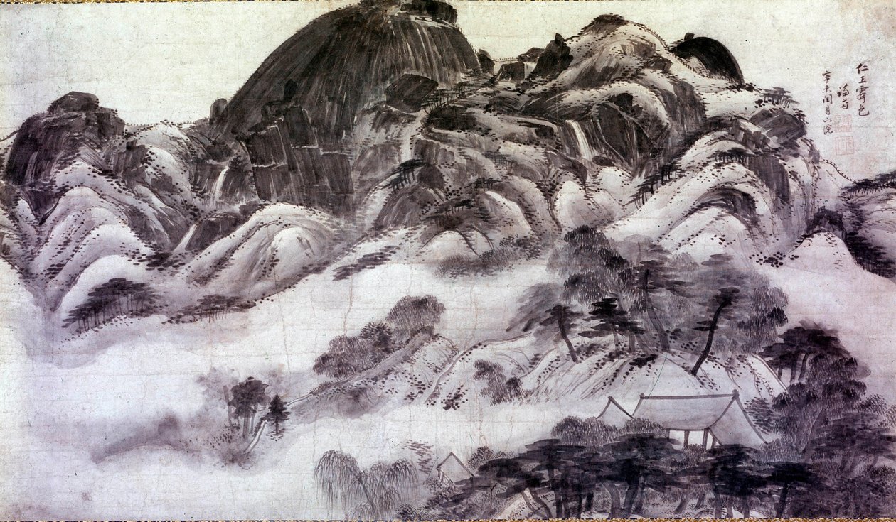 Art coreen: Mount Inwang. Tryk af Chong Son (1676-1759). 1700-tallet. Jai Hyang John samling af Chong Son
