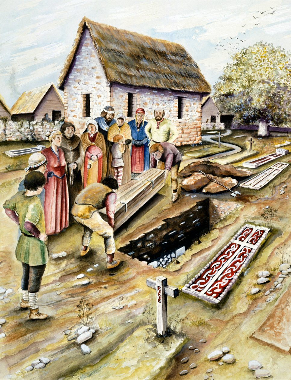 Vikingebegravelse i en kirkegård, York, Yorkshire, 10. århundrede c2000 af Chris Evans