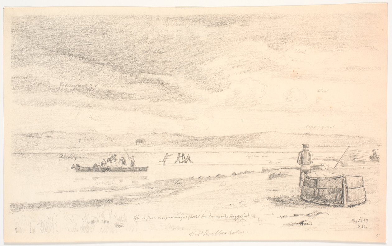 Skive fjord ved Krabbesholm. En strandet pram læsses over i en vogn af Christen Dalsgaard