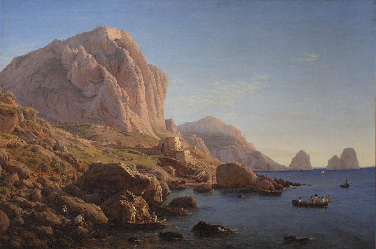 En klippekyst, Capri. Efter solopgang af Christen Købke
