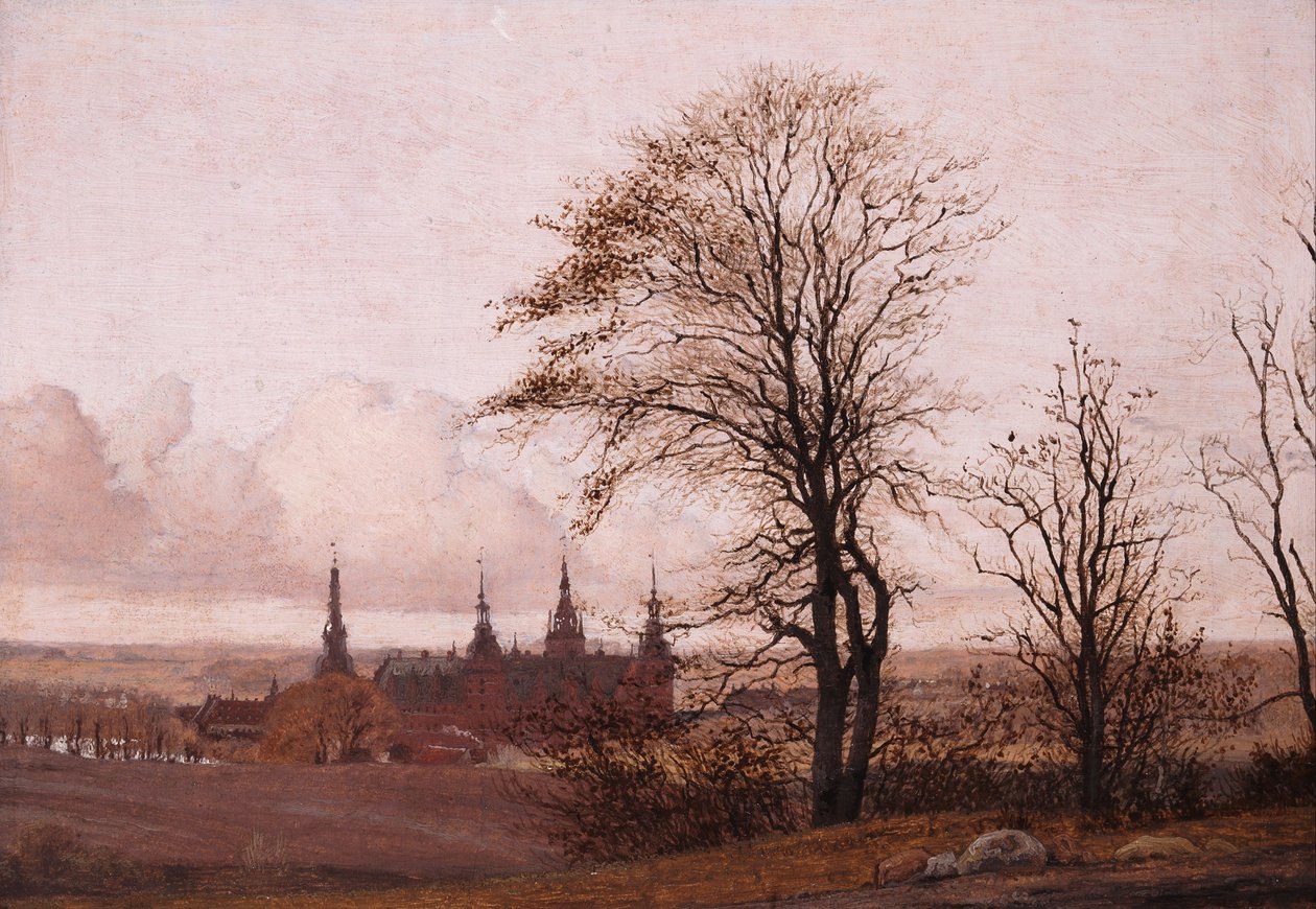 Efterårslandskab. Frederiksborg Slot i mellemdistancen af Christen Købke