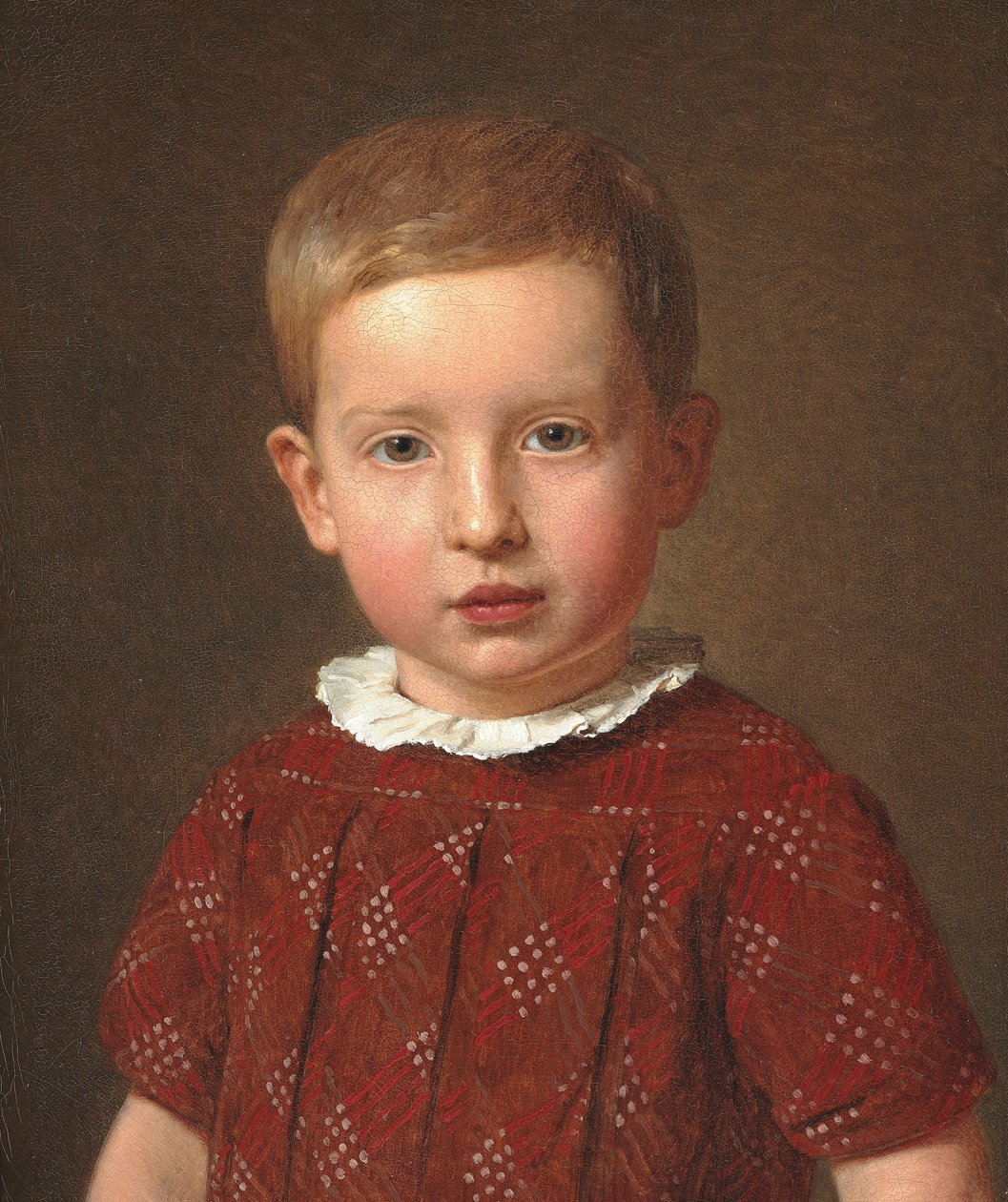 Dansk:  Skolebestyrer J. Krohn som barn, kunstnerens søstersøn Headmaster J. Krohn as a child, the artist
