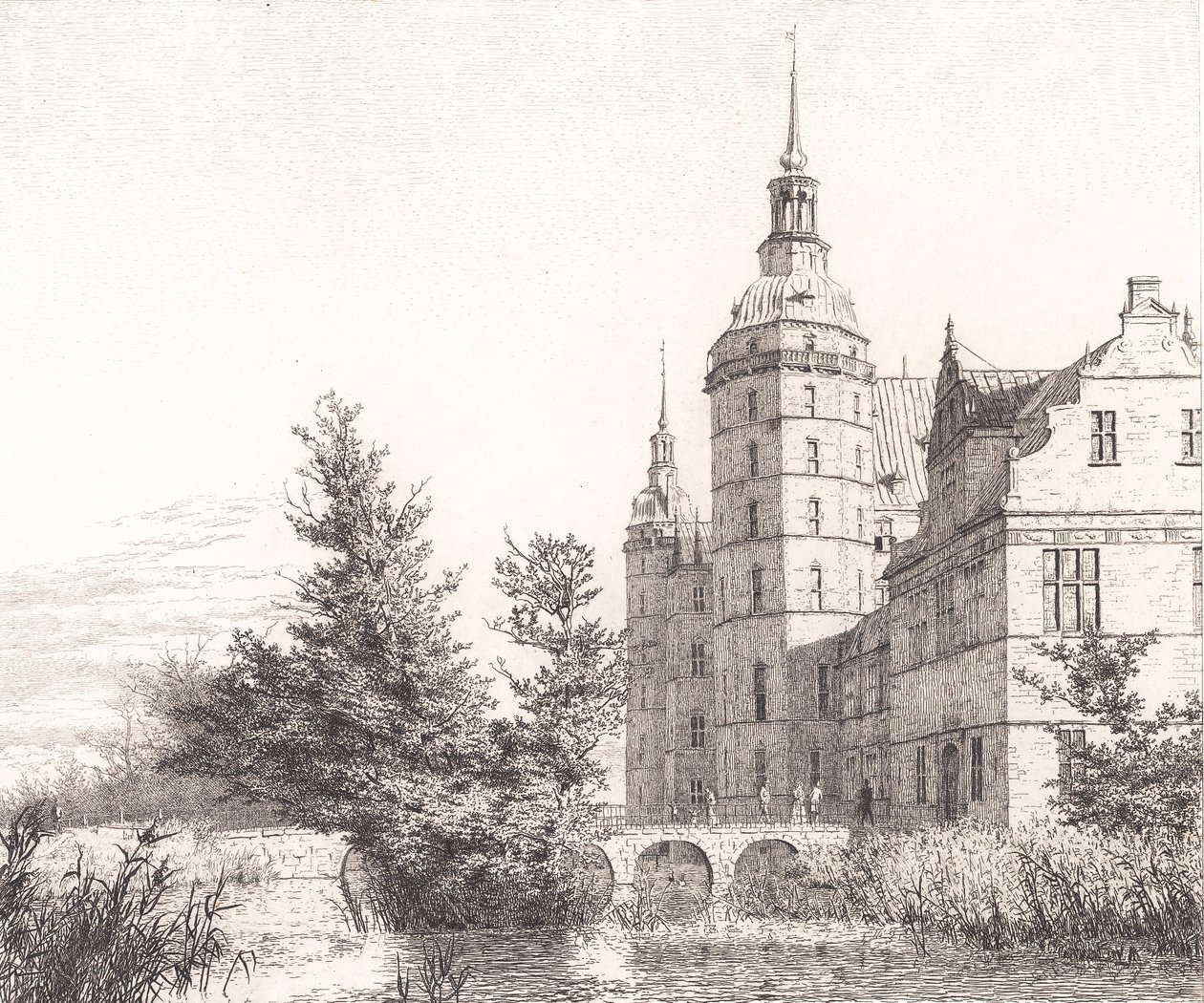 Frederiksborg Slot. Parti ved Møntbroen af Christen Købke