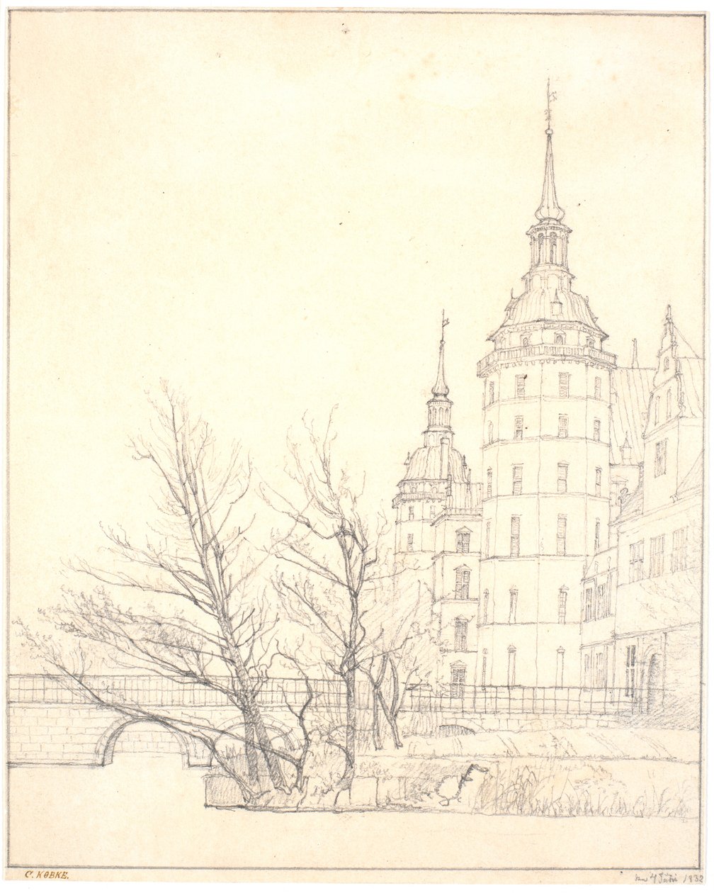 Frederiksborg slot. Parti ved møntbroen af Christen Købke