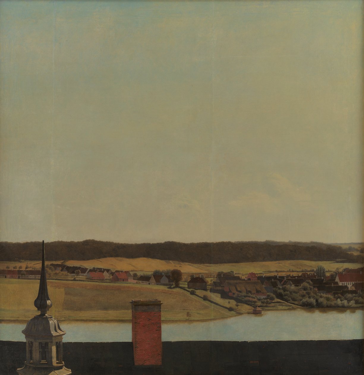Tagryggen på Frederiksborg Slot med udsigt over sø, by og skov af Christen Købke