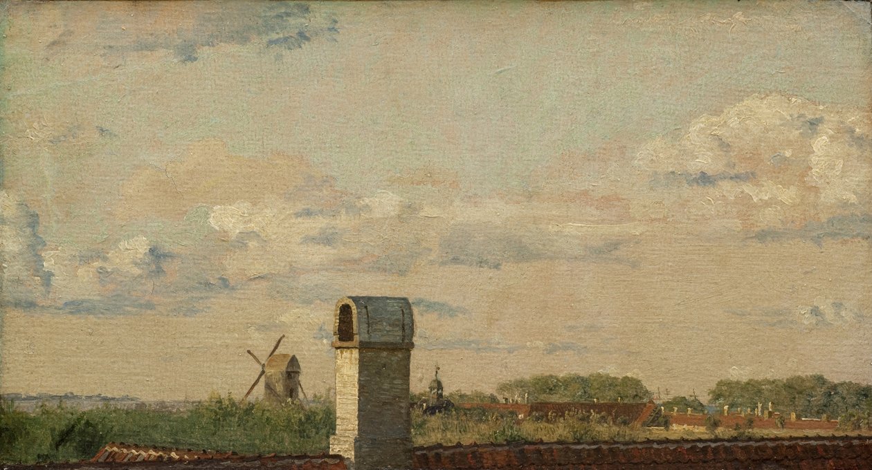 Udsigt fra et vindue på Toldbodvej mod Kastellet i København, ca. 1833 af Christen Schjellerup Købke