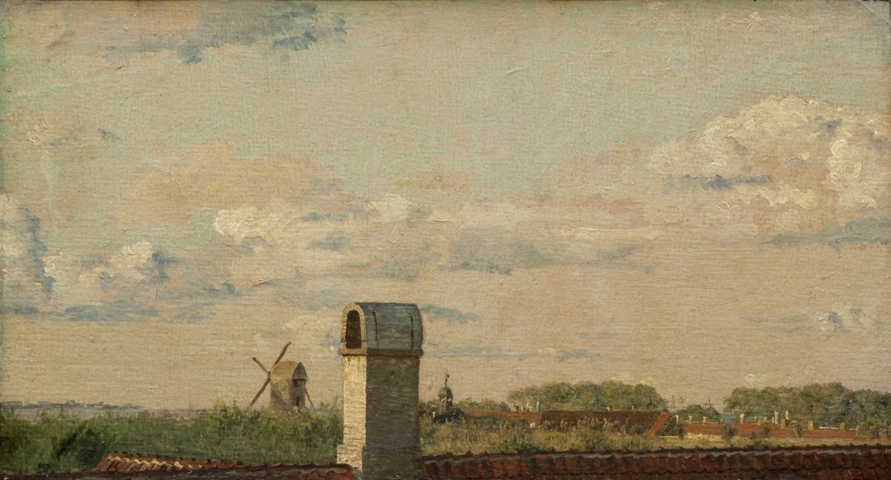 Udsigt fra et vindue på Toldbodvej mod Citadellet, ca. 1833 (olie på papir lagt på lærred) af Christen Schjellerup Kobke