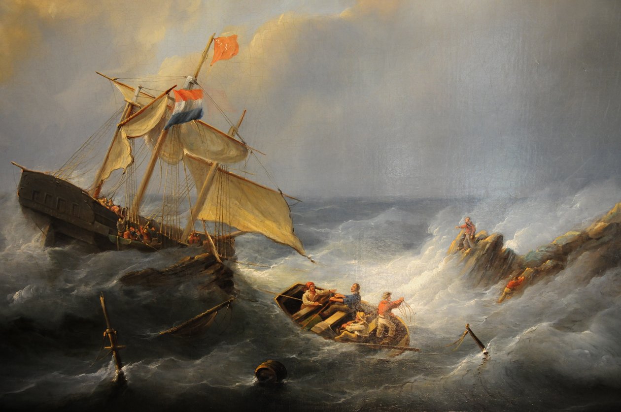 et skib i problemer ved en klippekyst af Christiaan Cornelis Kannemans