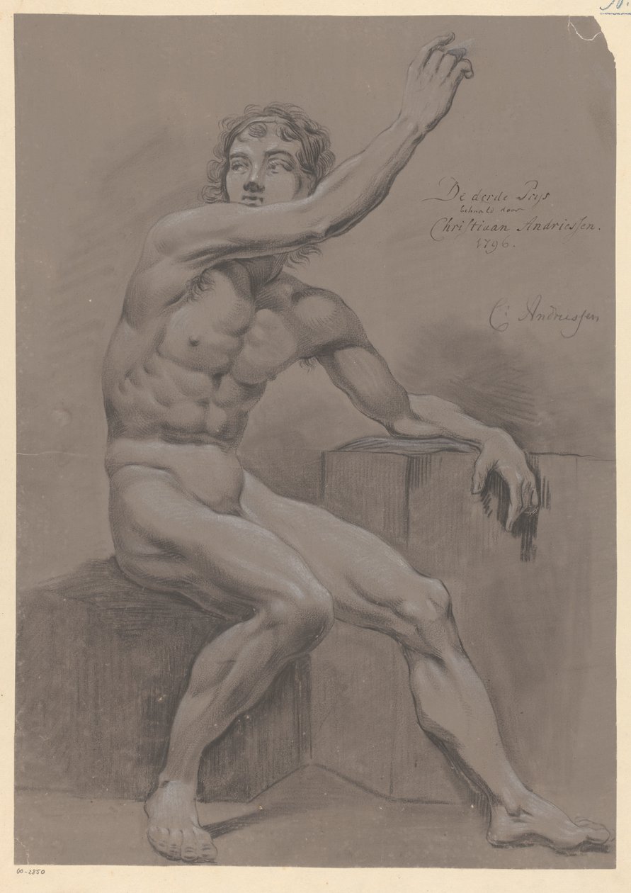 Siddende mand nøgen, set fra siden (3. præmie 1796) af Christiaan Andriessen