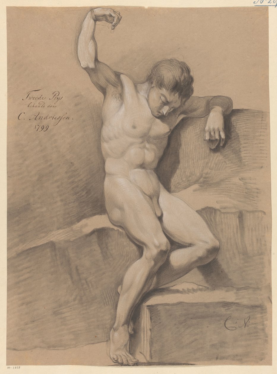 Siddende mand nøgen, set forfra (2. præmie 1799) af Christiaan Andriessen