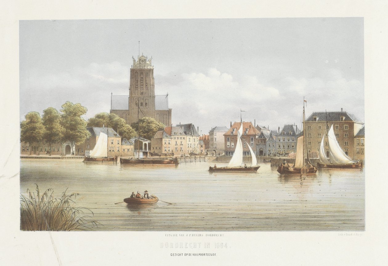 Udsigt over Dordrecht Udsigt over Vuilpoorts side (titel på objekt) Udsigt over Dordrecht i 1864 (serietitel på objekt) af Christiaan Bos