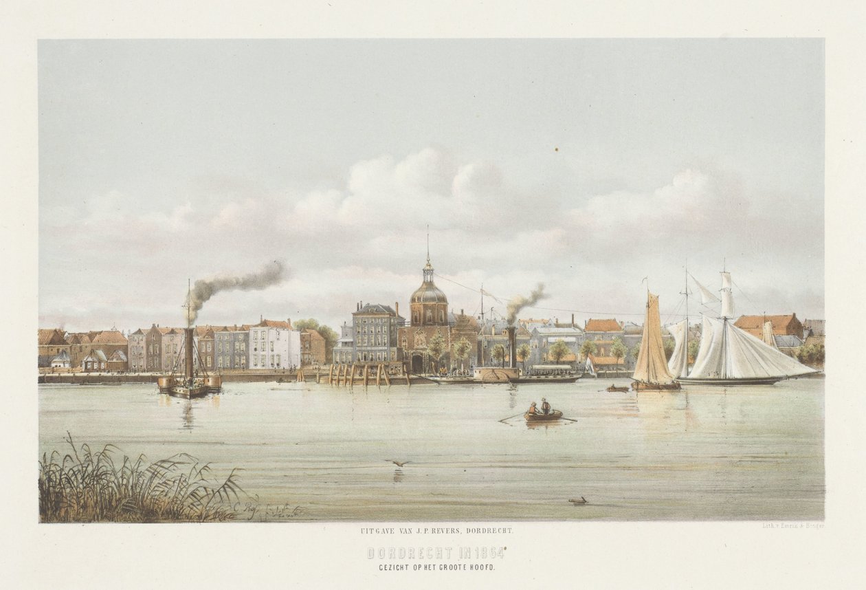 Udsigt over Groothoofdspoort i Dordrecht Udsigt over det store hoved (titel på objekt) Dordrecht i 1864 (serietitel på objekt) af Christiaan Bos