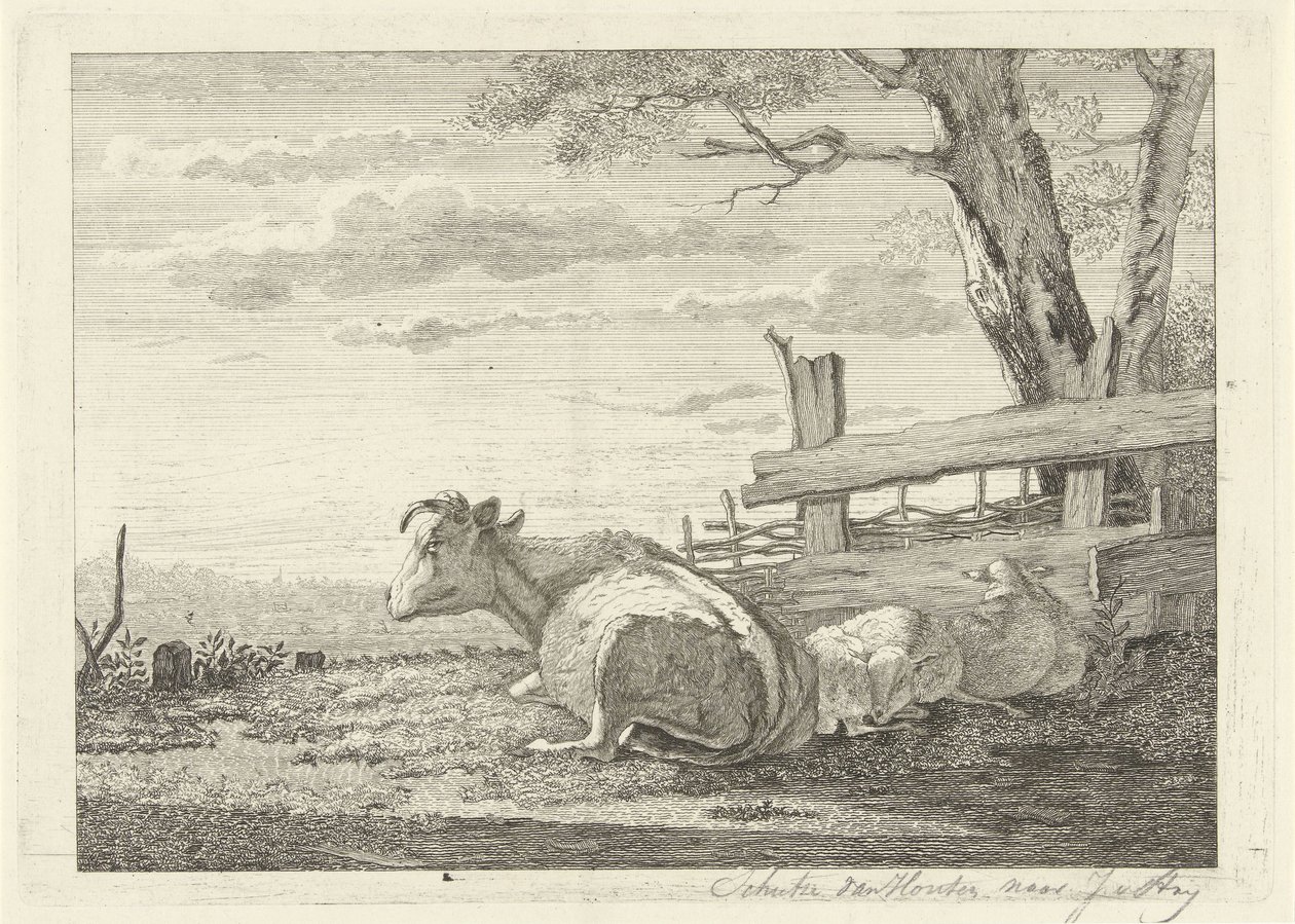 Hvilende kvæg i et landskab af Christiaan Godfried Schutze van Houten