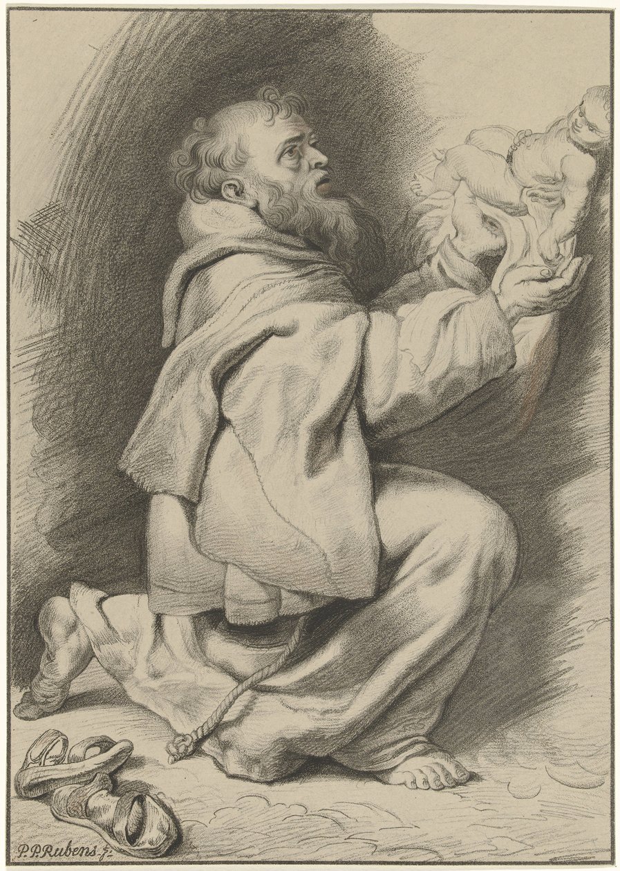 Sankt Frans af Assisi modtager Kristusbarnet fra Maria af Christiaan Josi