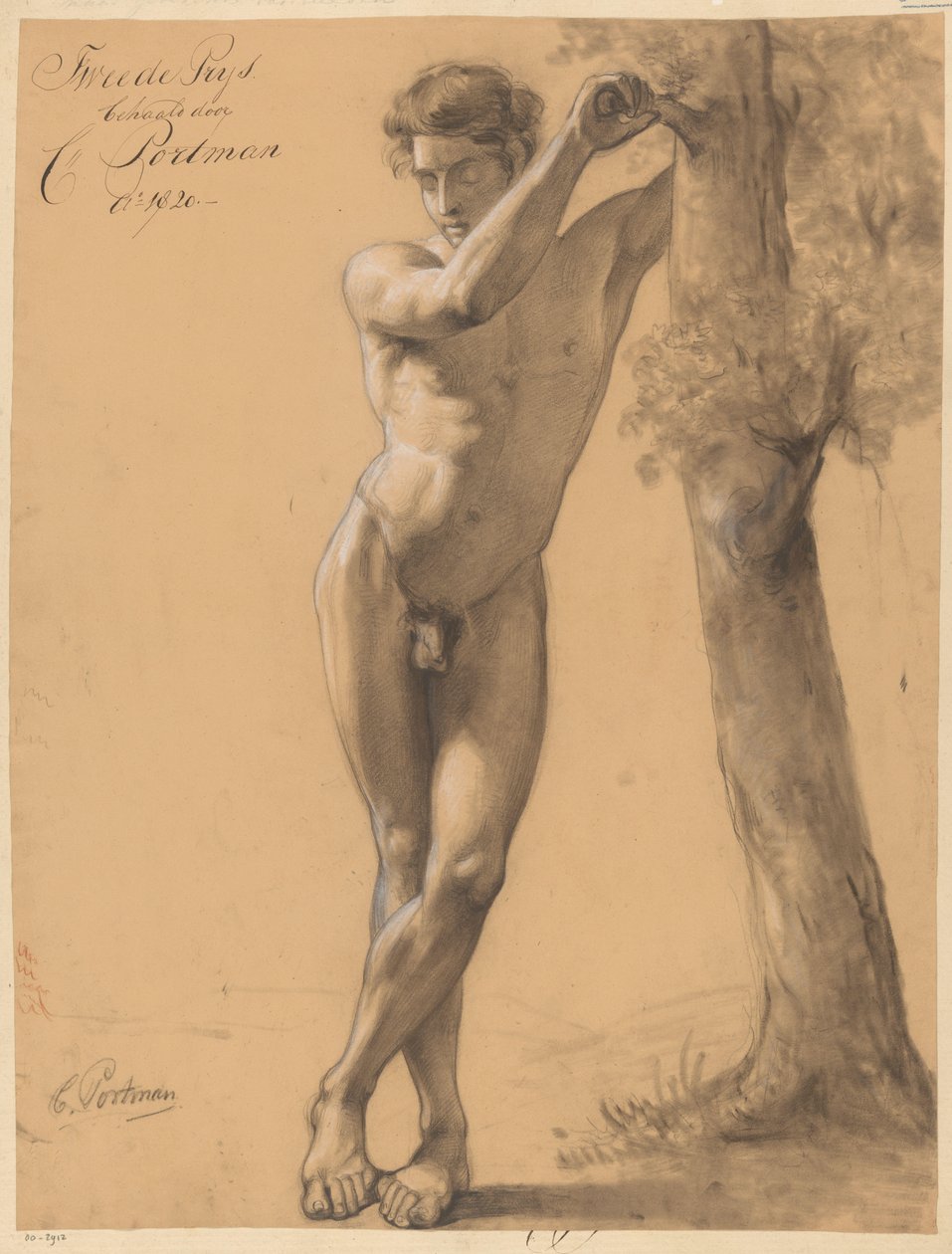 Stående nøgen mand, set forfra (2. præmie 1820) af Christiaan Julius Lodewijk Portman
