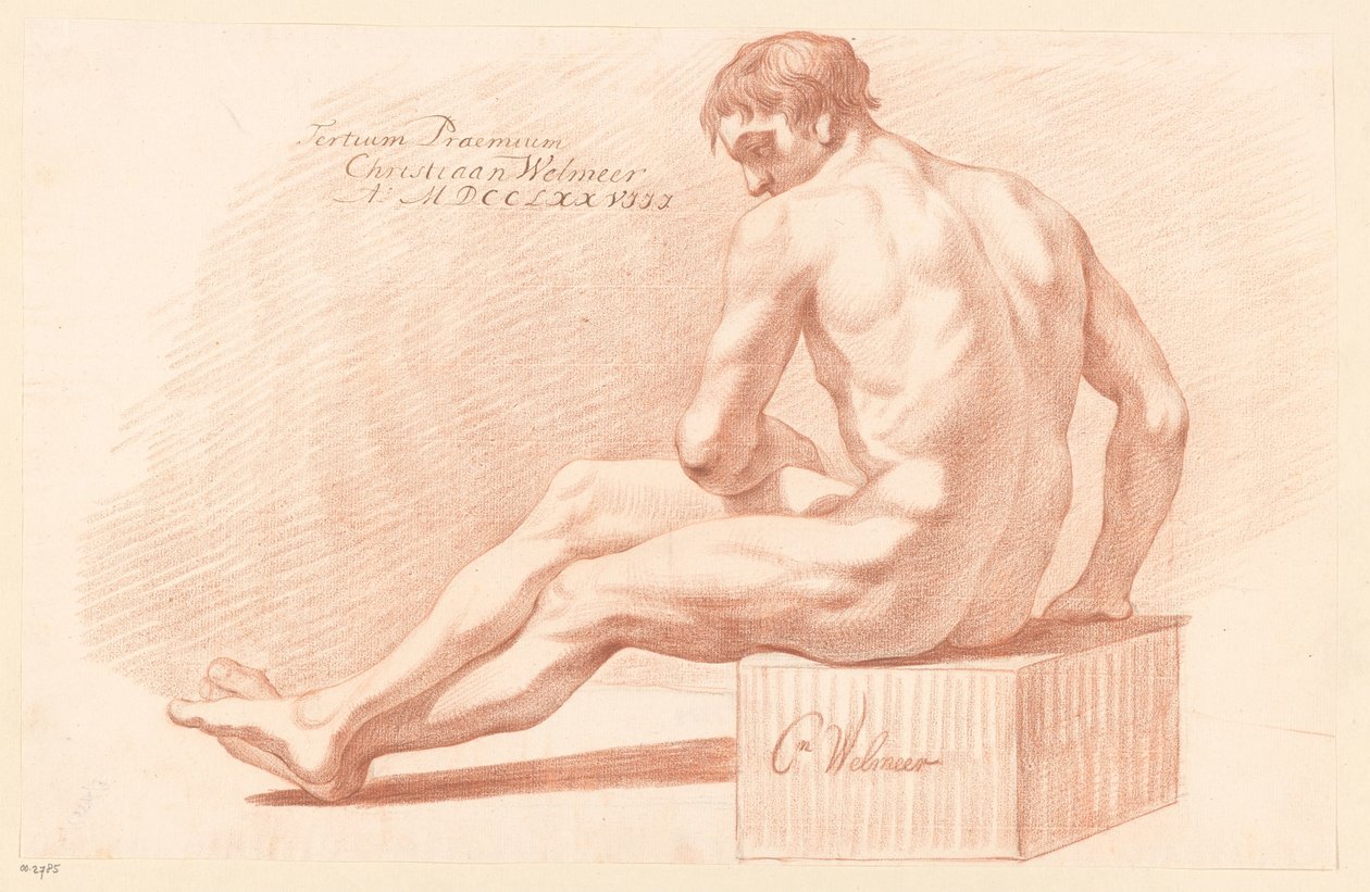 Siddende mand nøgen, set fra siden (3. præmie 1778) af Christiaan Welmeer
