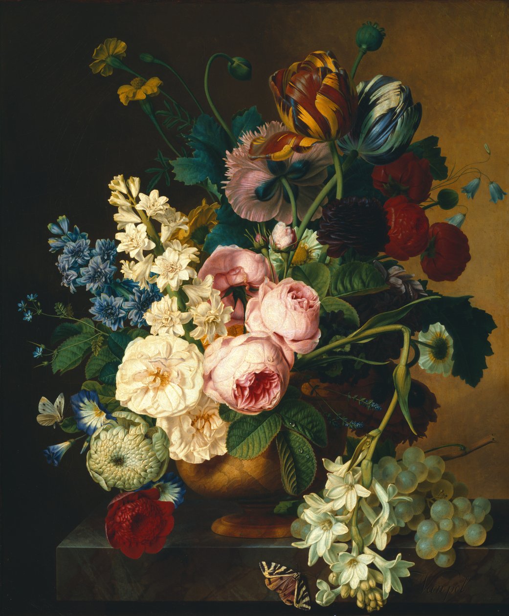 Buket blomster på et marmorbord af Christiaan van Pol