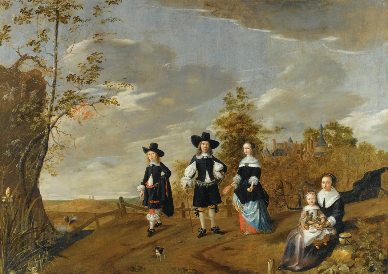 Et familieportræt i et landskab før Kasteel Duurstede af Christiaen van Colenbergh