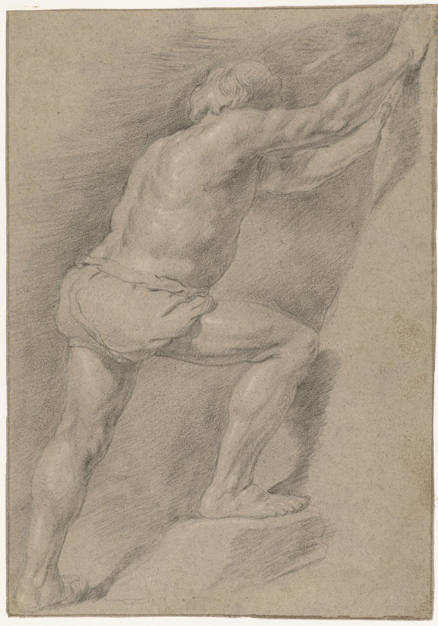 Studie af en nøgen mand med løftet ben af Christiaen Gillisz. van Couwenberg (attributed to)