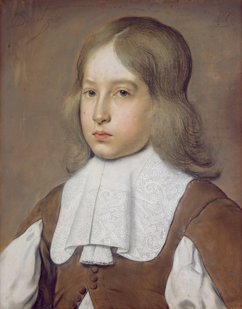 Portræt af en ung mand med blondekrave, ca. 1656 (pastel på papir) af Christiaen Jansz. Dusart