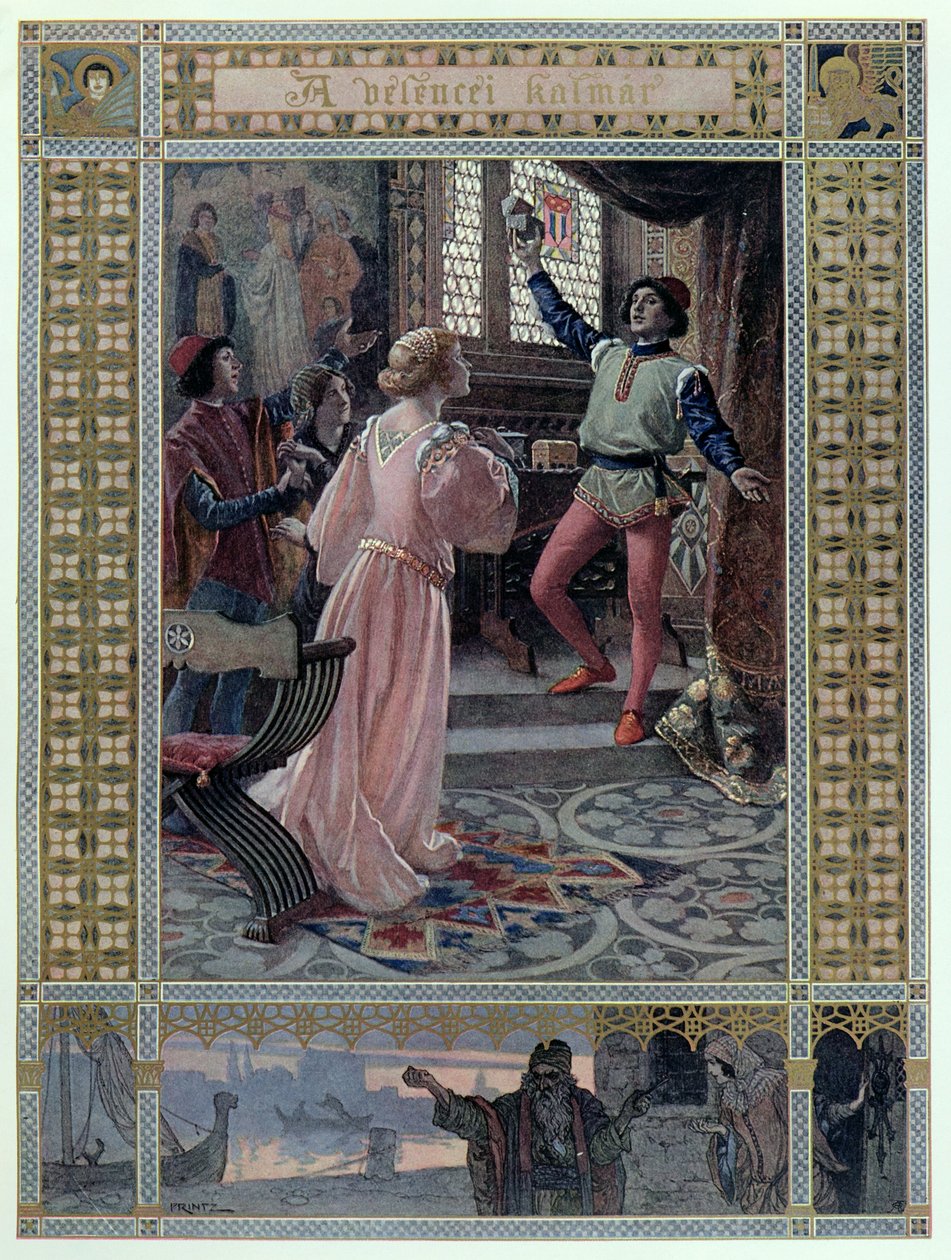 Illustration fra "Købmanden i Venedig" af William Shakespeare (1565-1616) ca.1900 af Christian August Printz