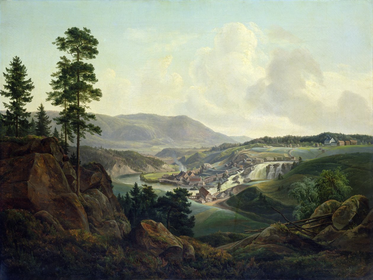 Savværk i Norge, 1827 af Christian Ernst Bernhard Morgenstern
