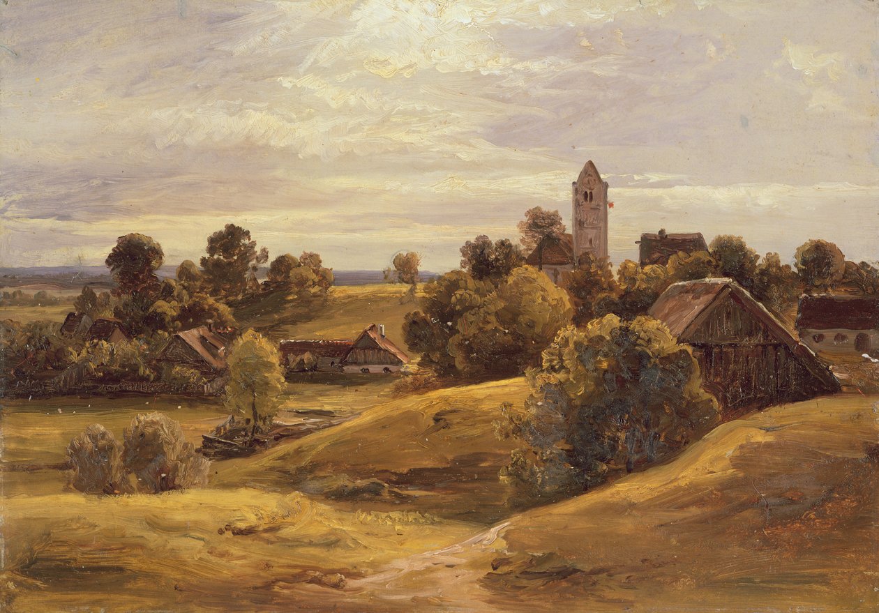 Landsby nær Dachau, 1859 (olie på papir lagt på pap) af Christian Ernst Bernhard Morgenstern