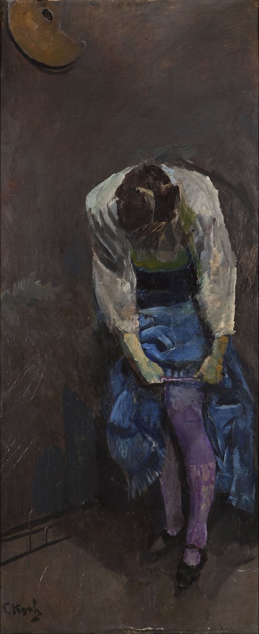 Pige, der binder hendes strømpebånd af Christian Krohg
