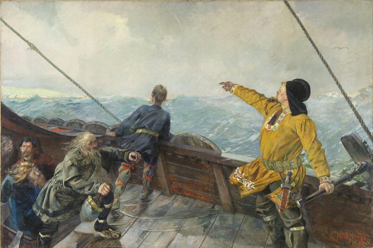 Leif Eriksson (10. århundrede) ser land i Amerika, 1893 af Christian Krohg