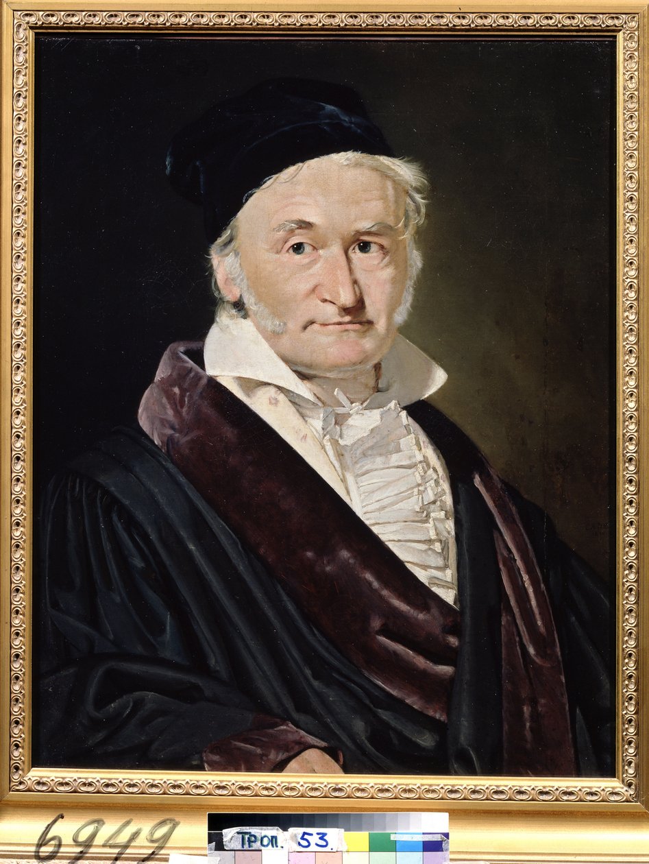 ""Portrait du scientifique allemand Karl (Carl) Friedrich Gauss (1777-1855)"" (Portræt af matematikeren, astronomen og fysikeren Carl Friedrich Gauss (1777-1855)) Peinture de Christian Albrecht Jensen (1792-1870) 1840 Dim. 66x52 cm Musee Pouchkine, M af Christian Albrecht Jensen