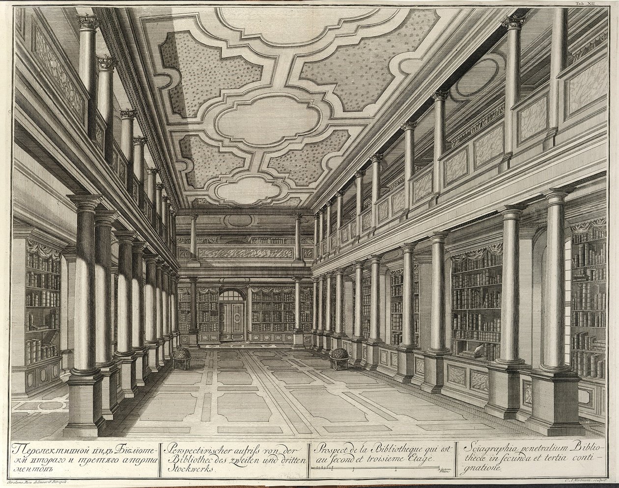 Bibliotek Fra: Bygningen af Imperial Academy of Sciences, 1741 af Christian Albrecht Wortmann
