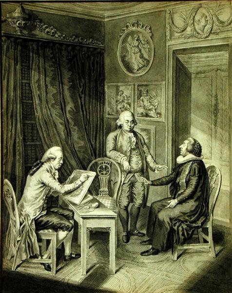 Christian Andreas Georg Stottrupp (1789-1835), pastor Sturm og Philipp Emanuel Bach (1714-88) (indisk blæk på papir) af Christian Andreas Georg Stottrupp