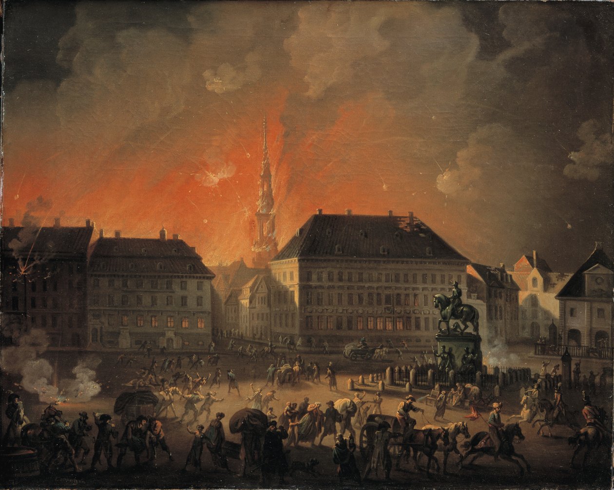 The Most Terrible Night, Udsigt over Kongens Nytorv i København under det engelske bombardement af København om natten mellem 4. og 5. september 1807 af Christian August Lorentzen