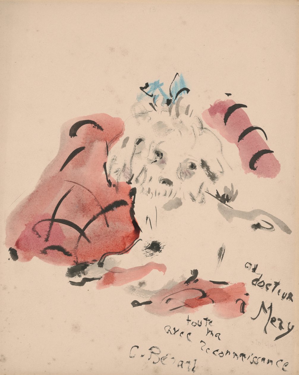 Petit chien (recto) (oliepastel, akvarel og pensel og blæk på papir) af Christian Bérard