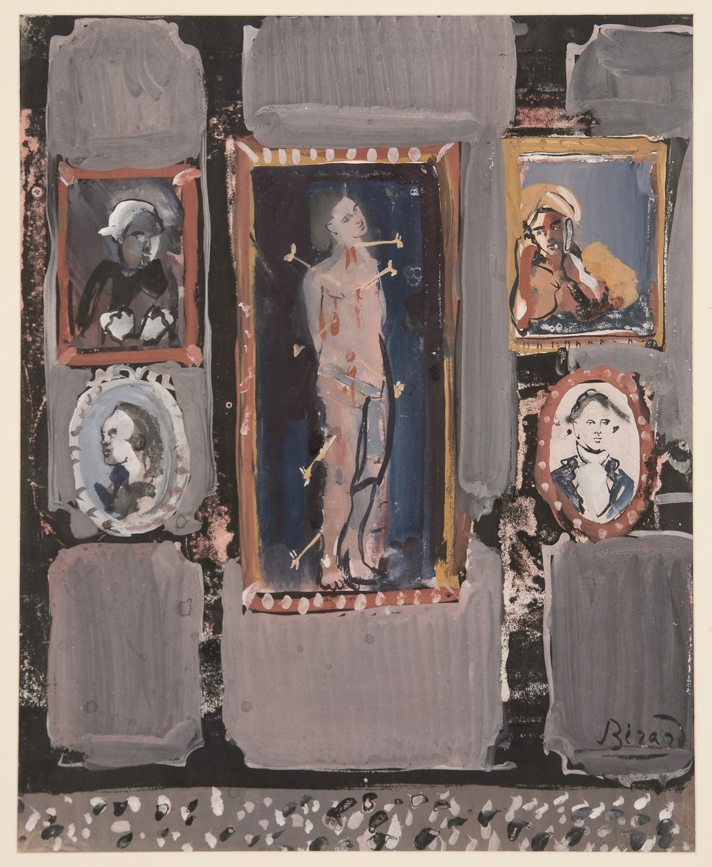 Sankt Sebastian på en grå baggrund, ca. 1935-1945 (gouache på papir) af Christian Bérard