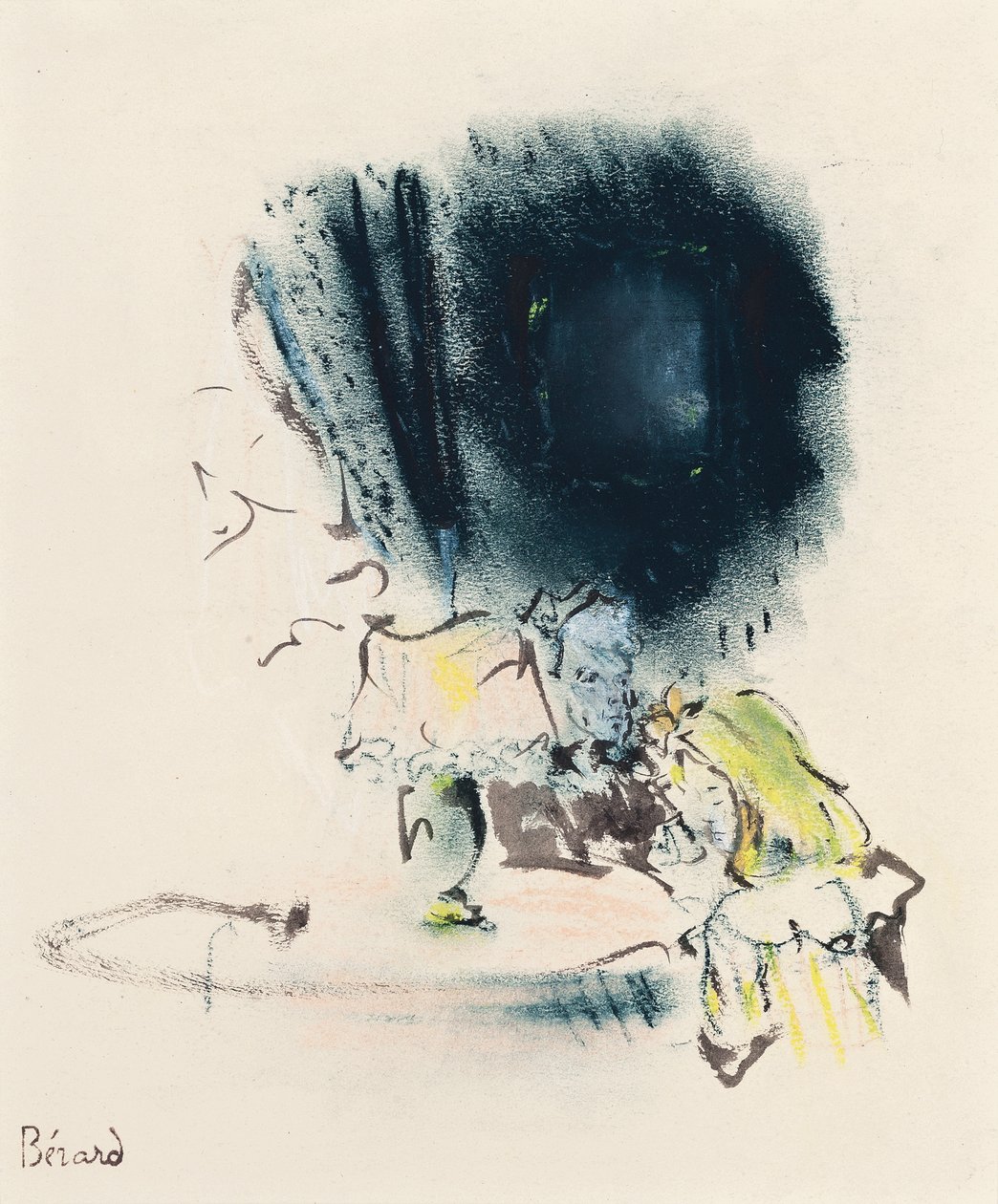 Sous la Lampe, Illustration for Gigi, ca. 1949 (pastel, pensel og blæk på papir) af Christian Bérard