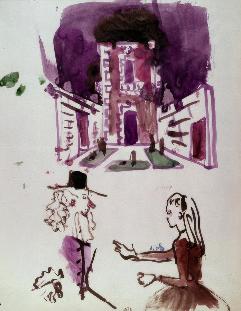 Scenedesign og figurer af Dorante og Angélique af Christian Bérard