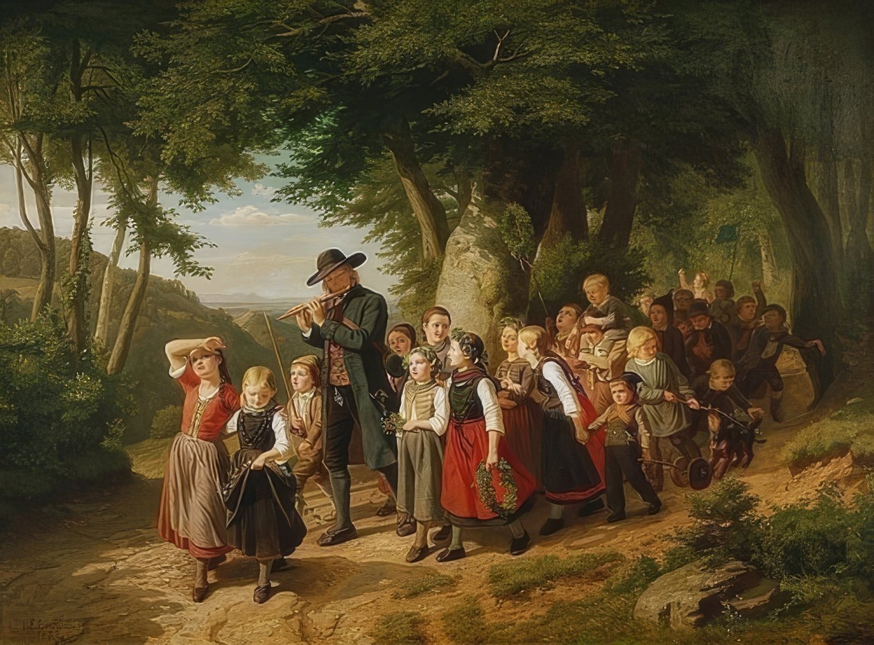 Kommer hjem fra skolefesten. 1852 af Christian Eduard Boettcher