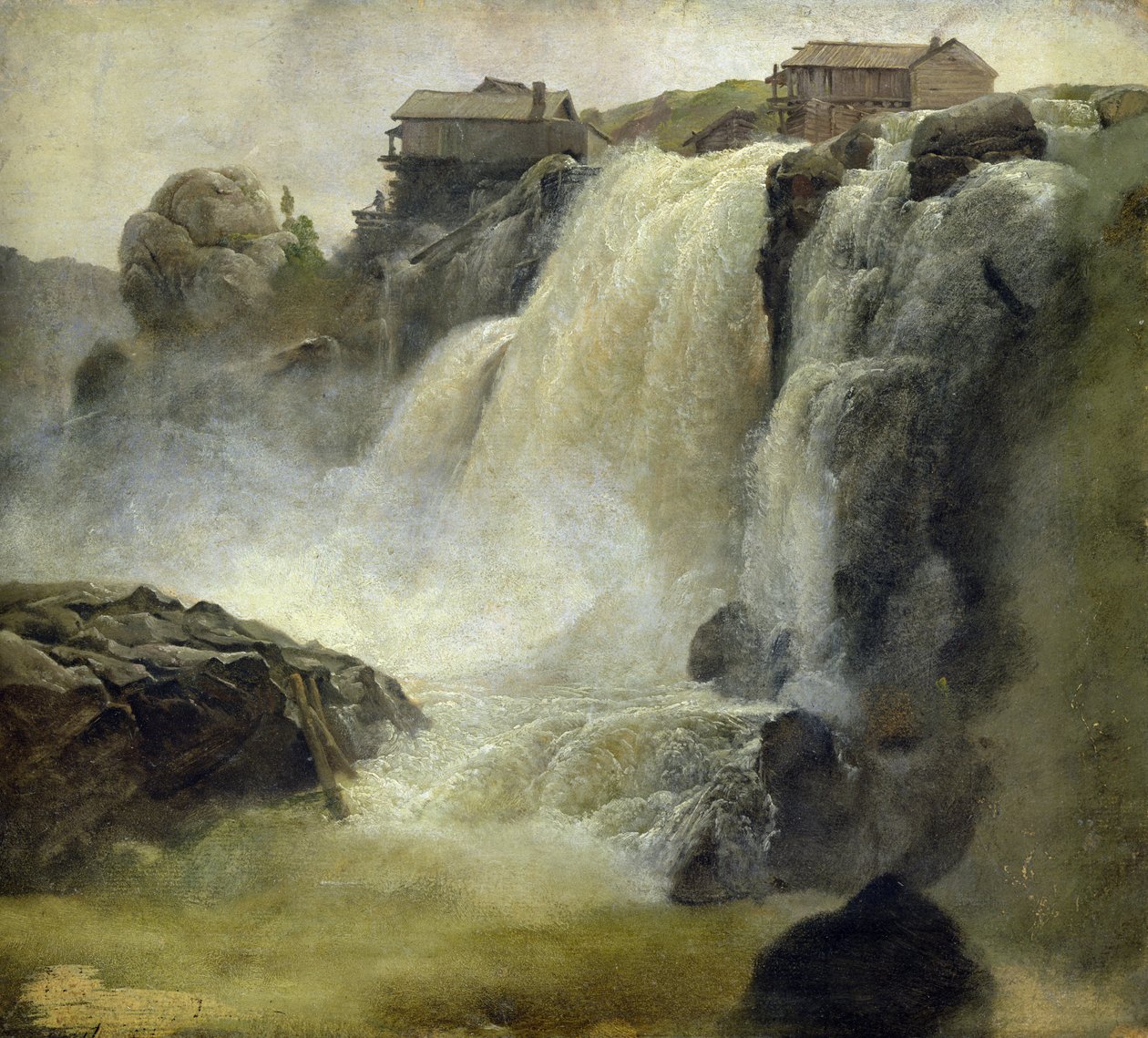 Haugfoss i Norge, 1827 (olie på papir om bord) af Christian Ernst Bernhard Morgenstern